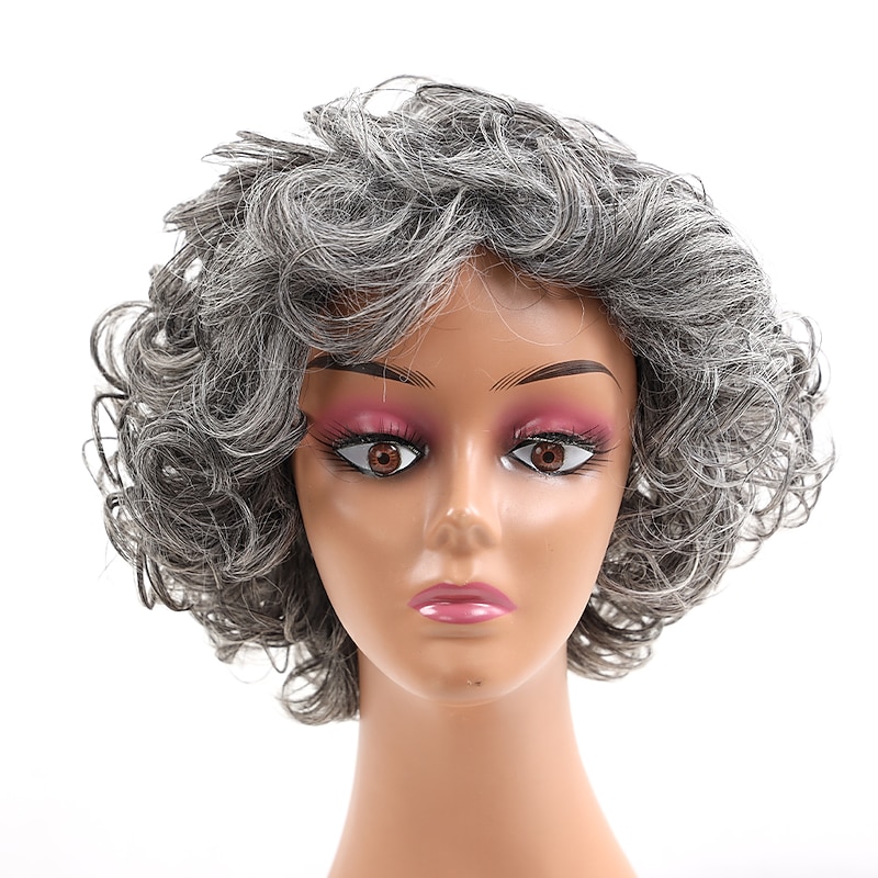 Synthetic Hair Mix Color Short Natural Wave Pixie Cute Wig For Women Heat Resistant Fiber Daily Wigs Gray Color2