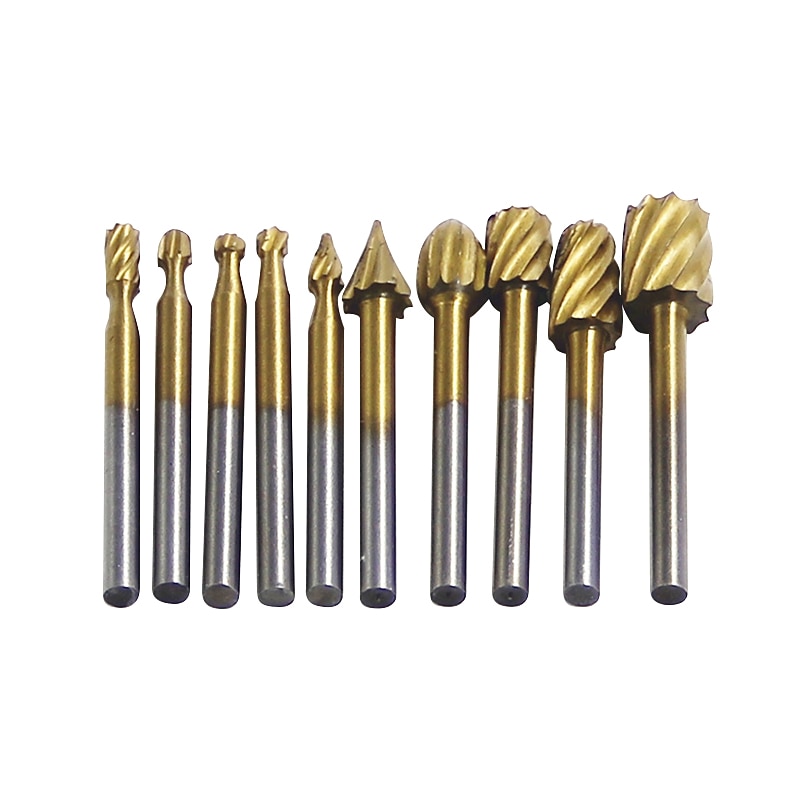 10pcs 1/8'' Shank HSS Steel Rotary Burrs Cutter Engraving Grinding Bit For Rotary File Cutter Tools Woodworking DIY4