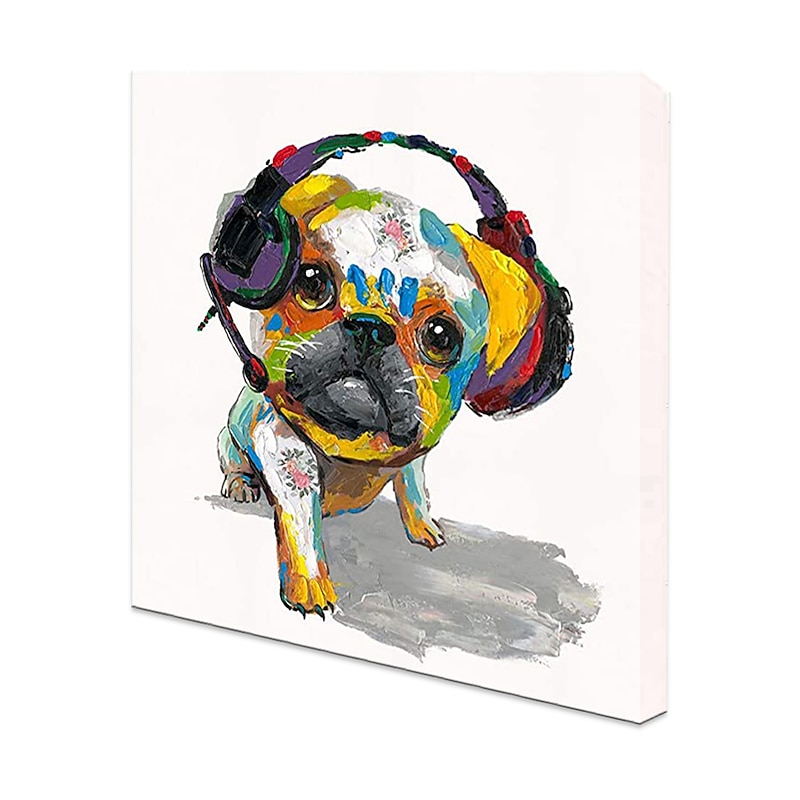 Oil Painting Hand Painted Square Animals Pop Art Modern Rolled Canvas (No Frame)3