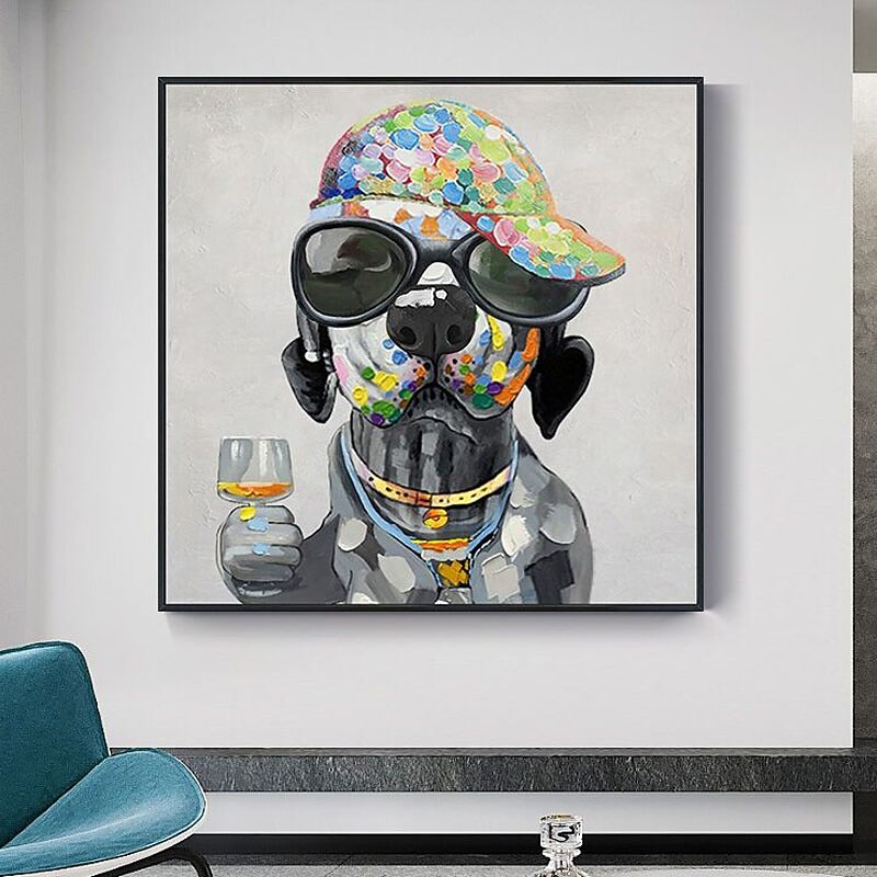 Oil Painting Hand Painted Square Abstract Animals Contemporary Modern Rolled Canvas (No Frame)3