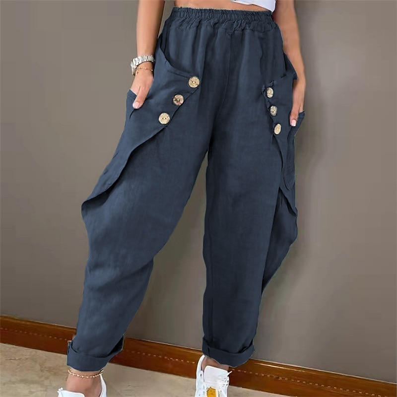 Women's Normal Harem Pants Trousers Harem Pants Cargo Full Length High Waist Chinese Style Pocket Drop Crotch Outdoor Sports Stretchy Casual Daily Black Blue Khaki Dark Blue Spring, Fall, Winter3