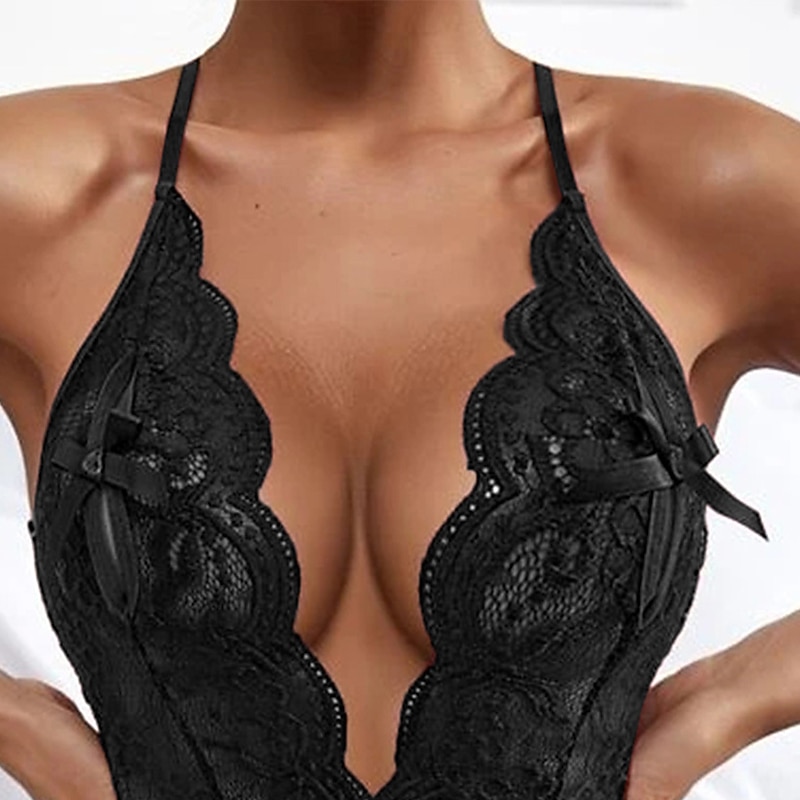 Women's Sexy Bodies Teddies & Bodysuits 1 PCS Flower Hot Soft Valentine's Day Bed Spandex Halter Neck Lace Jacquard Summer Spring Home Outfits3