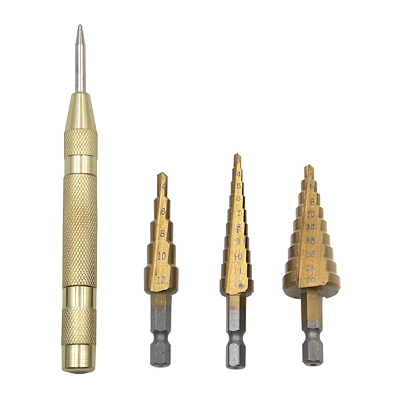 3pcs HSS Step Drill Straight Grooved Core Cone With Center Punch Bits1/4 Hex Shank 3mm to 12mm 4mm To 12mm 20mm Chamfer Hole Cut Cutter2