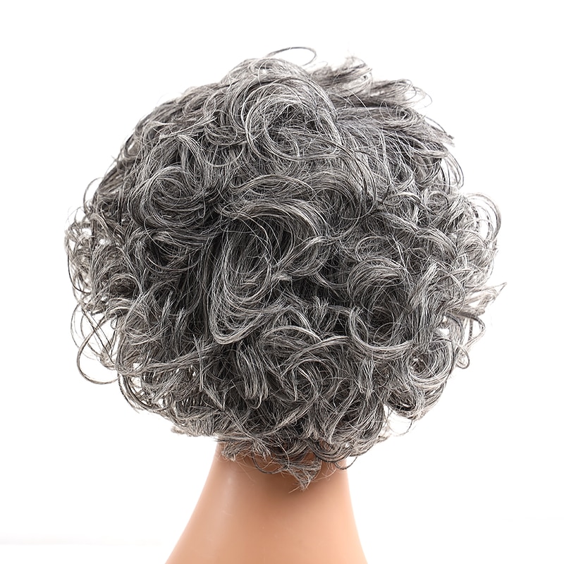 Synthetic Hair Mix Color Short Natural Wave Pixie Cute Wig For Women Heat Resistant Fiber Daily Wigs Gray Color4