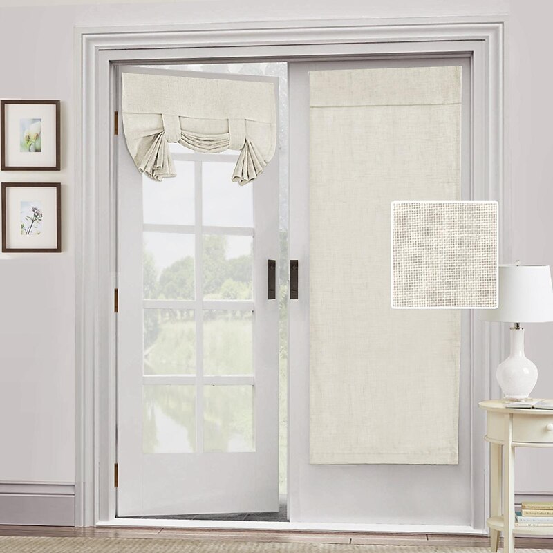 Black French Door Curtain Linen Textured Thermal Insulated Room Darkening Door Curtain Panel, Rod Pocket Noise Reducing Single Door Panel,1 Panel, Gray3