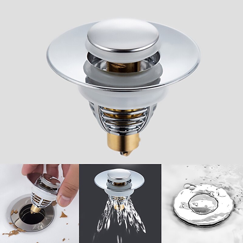 Universal Stainless Steel and Copper Pop-Up Bounce Core Basin Drain Filter Hair Catcher Shower Sink Strainer Bath Stopper Bath Stopper Plug Bathtub Bathroom Tool