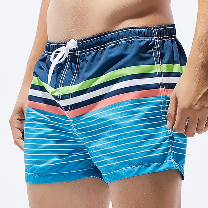 Men's Swim Trunks Swim Shorts Quick Dry Lightweight Board Shorts Bathing Suit with Pockets Drawstring Swimming Surfing Beach Water Sports Stripes Summer