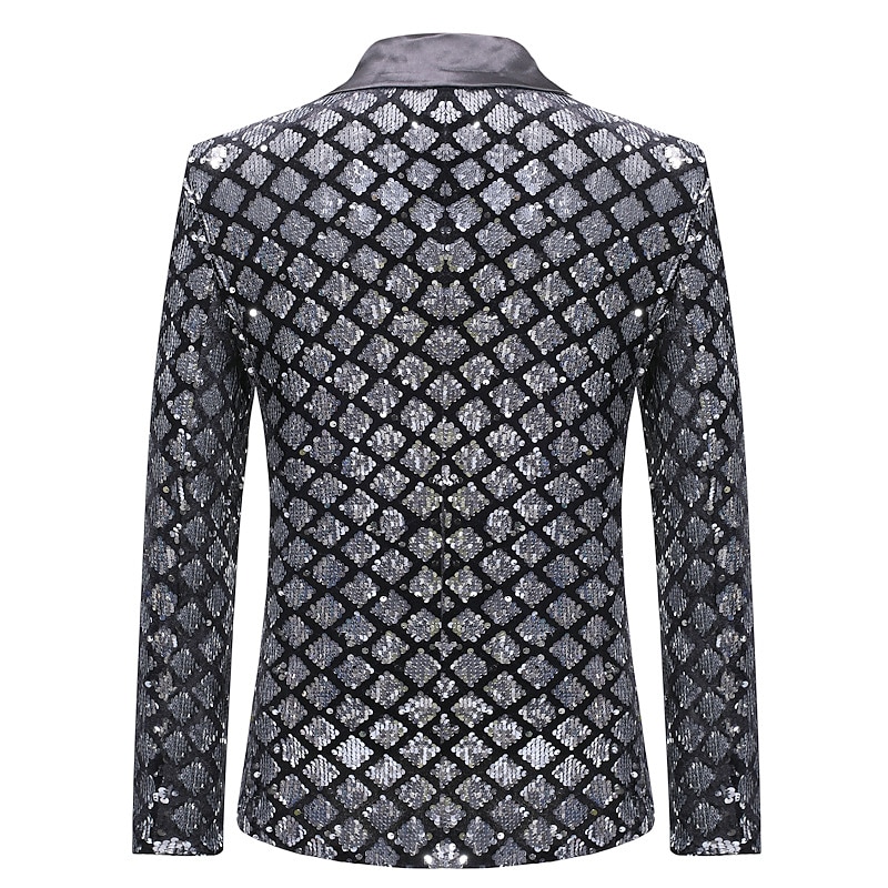 Men's Blazer Jacket Blazer Peaked Lapel Party Sparkle Casual Print Silver Black Regular Fit2