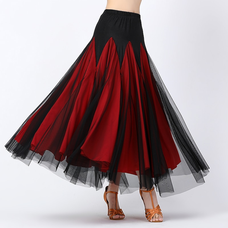 Ballroom Dance Skirts Ruching Splicing Tulle Women's Training Performance High Tulle Polyester3
