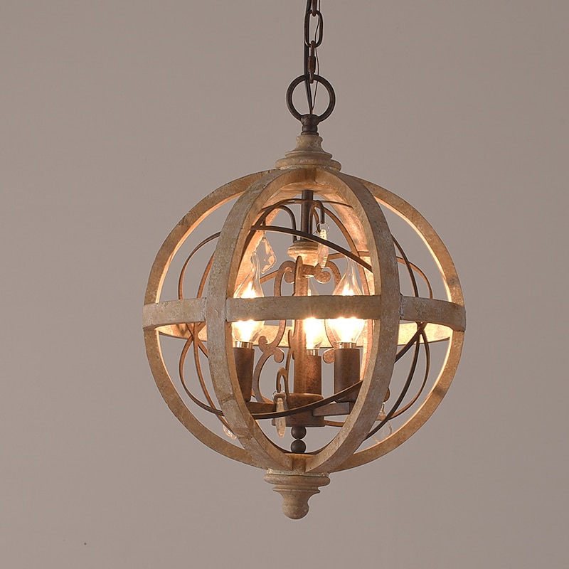 30 cm Globe Design Chandelier LED Pendant Light Wood Industrial Painted Finishes Vintage Country 220-240V