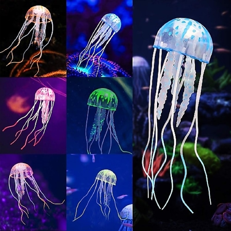 Glowing Jellyfish Ornament Decoration for Aquarium Fish Tank Fish Tank Aquarium Decoration Fish Jellyfish Purple Silicone 1pc 5*15 cm2