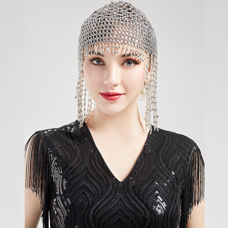 Beaded Cap 1920s Bride Headpiece Retro Vintage Roaring 20s The Great Gatsby Women's Cosplay Costume Casual Daily Hat Masquerade4