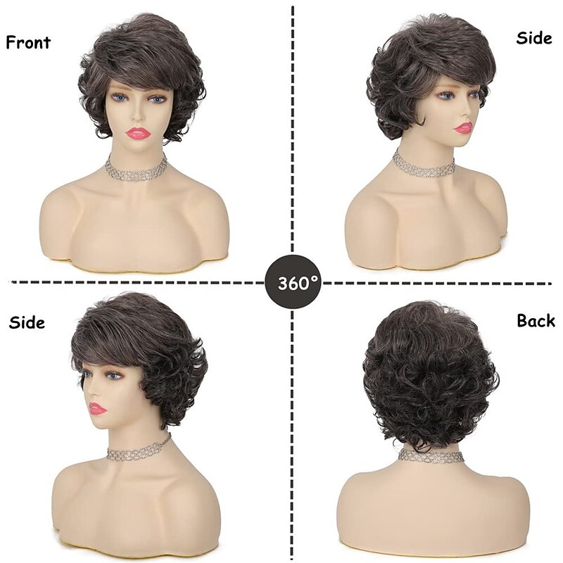 Short Grey Curly Wigs for Women Gray Layered Fluffy Synthetic Hair Soft Wigs with Bangs Natural Looking Cosplay Daily Use3