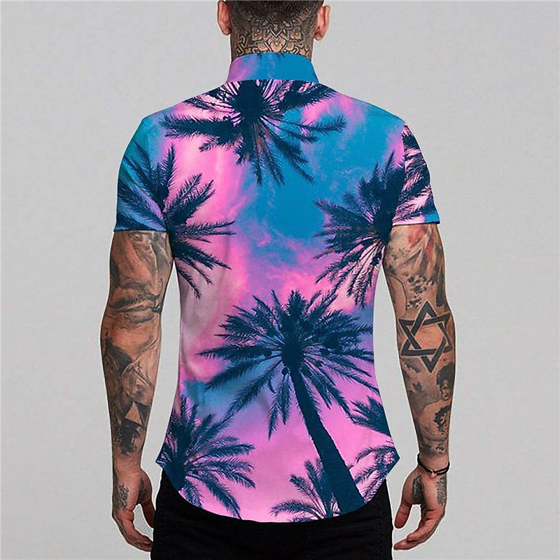 Men's Coconut Tree Tropical Plants Shirt Summer Hawaiian Shirt Aloha Shirt Short Sleeve Shirt Turndown Fashion Designer Casual Outdoor Street Casual Black Yellow Pink Print S M L2
