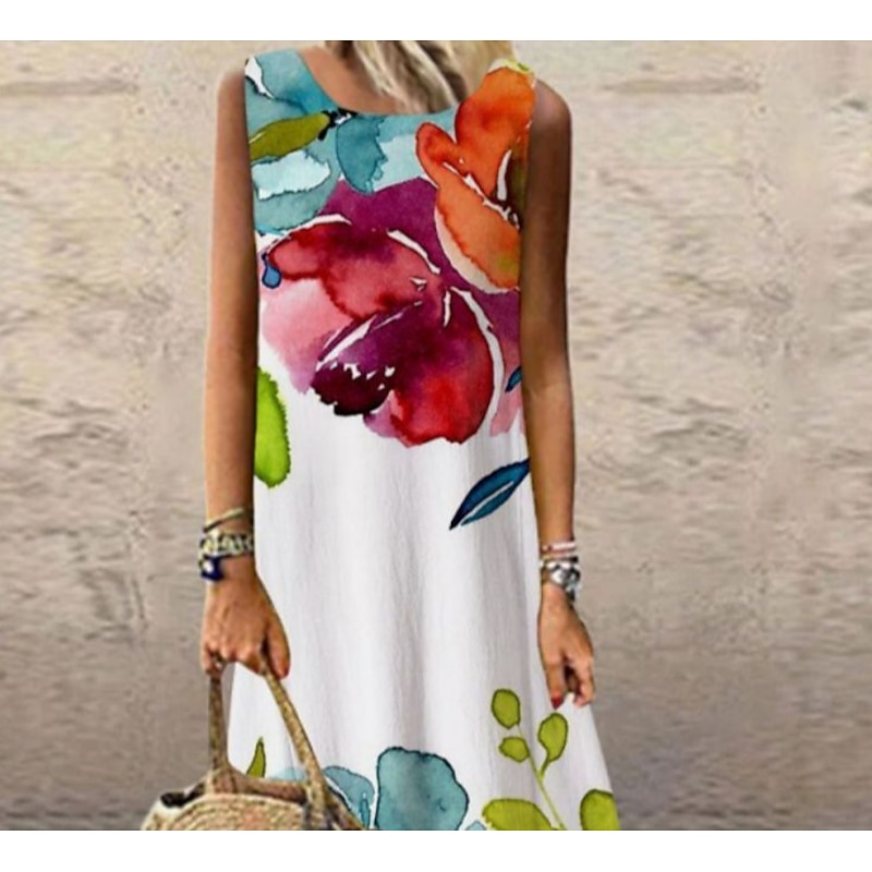 Women's Maxi Dress Casual Dress Sundress Shift Dress Fashion Vacation Party Casual Regular Fit Floral Print Sleeveless Crew Neck Rainbow Summer Spring Fall Autumn4