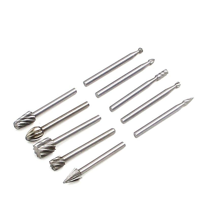 10pcs 1/8'' Shank HSS Steel Rotary Burrs Cutter Engraving Grinding Bit For Rotary File Cutter Tools Woodworking DIY3