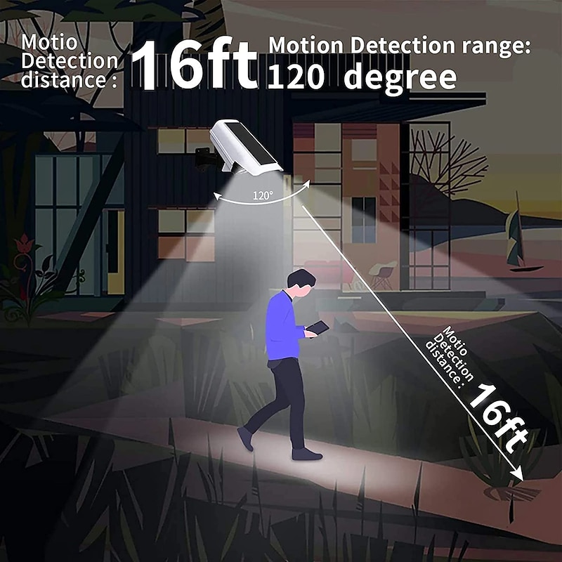 Solar Flood Lights Outdoor Motion Sensor Spot Light Solar IP65 Waterproof Simulation Motion Sensor Wall Lamp Solar Fake Surveillance Cameras LightsSecurity LED Flood Light for Courtyard Street Garden4