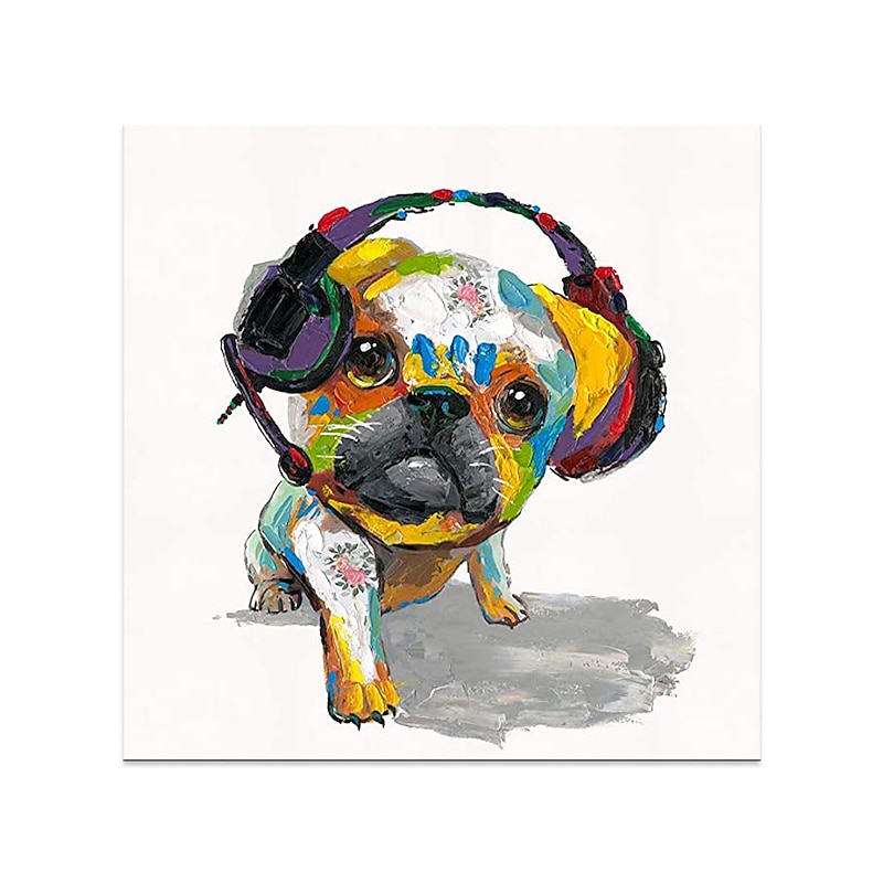 Oil Painting Hand Painted Square Animals Pop Art Modern Rolled Canvas (No Frame)