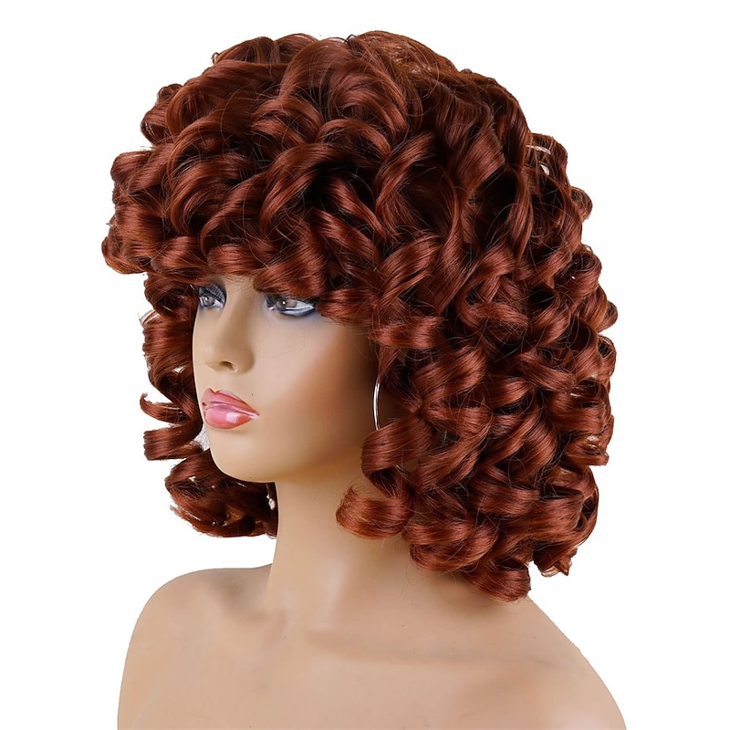 Short Curly Wigs for Black Women Soft Black Big Curly Wig with Bangs Afro Kinky Curls Heat Resistant Natural Looking Synthetic Wig for African American Women Christmas Party Wigs4