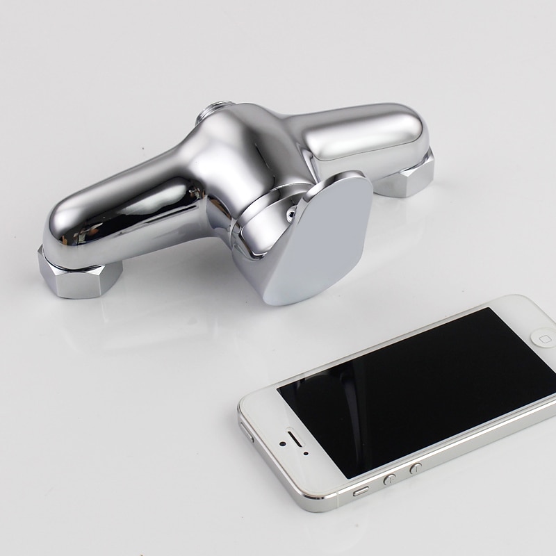 Brass Shower System Faucet Combo Set, Wall Mounted Tub and Bath Shower Mixer Taps Chrome Shower Ceramic Valve with Hot and Cold Water4