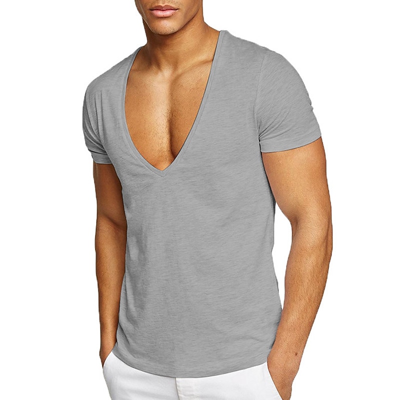 Men's T Shirt Short Sleeve V Neck Summer Plain Sports Fashion Lightweight Vacation Casual Holiday Black White Red Top Tee for Men 9