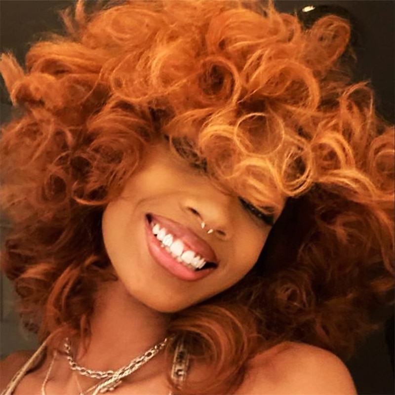 Short Curly Wigs for Black Women Soft Black Big Curly Wig with Bangs Afro Kinky Curls Heat Resistant Natural Looking Synthetic Wig for African American Women Christmas Party Wigs