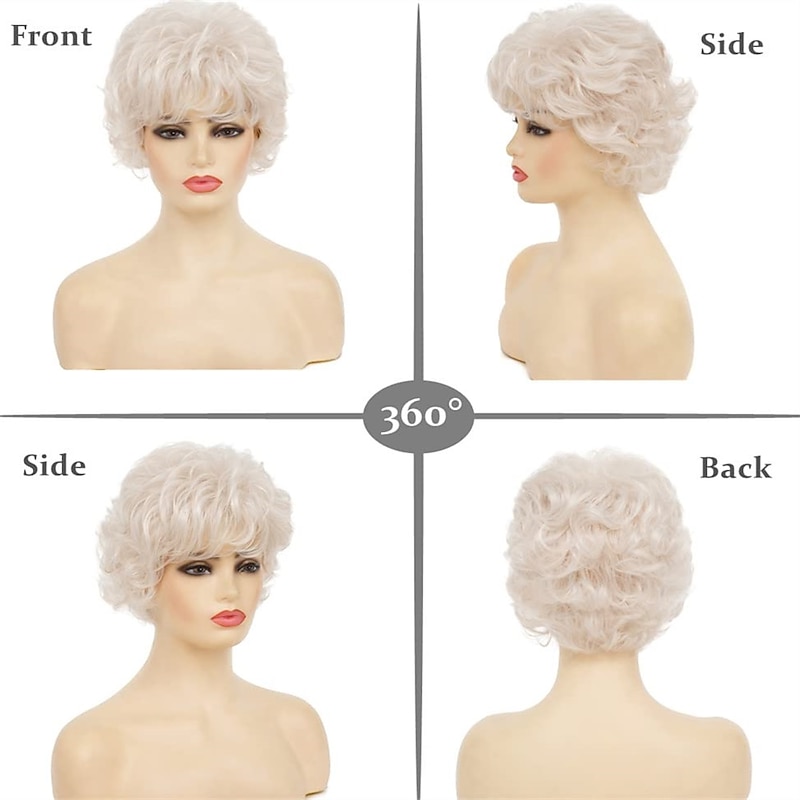 Short Curly Silver Wigs for White Women Heat Resistant Natural Synthetic Hair Old Ladies Daily Cosplay Full Wigs2