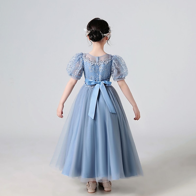 Kids Girls' Dress Plants Short Sleeve Party Birthday Mesh Embroidered Cute Princess Polyester Maxi Tulle Dress Summer Spring 4-13 Years White Pink Blue4