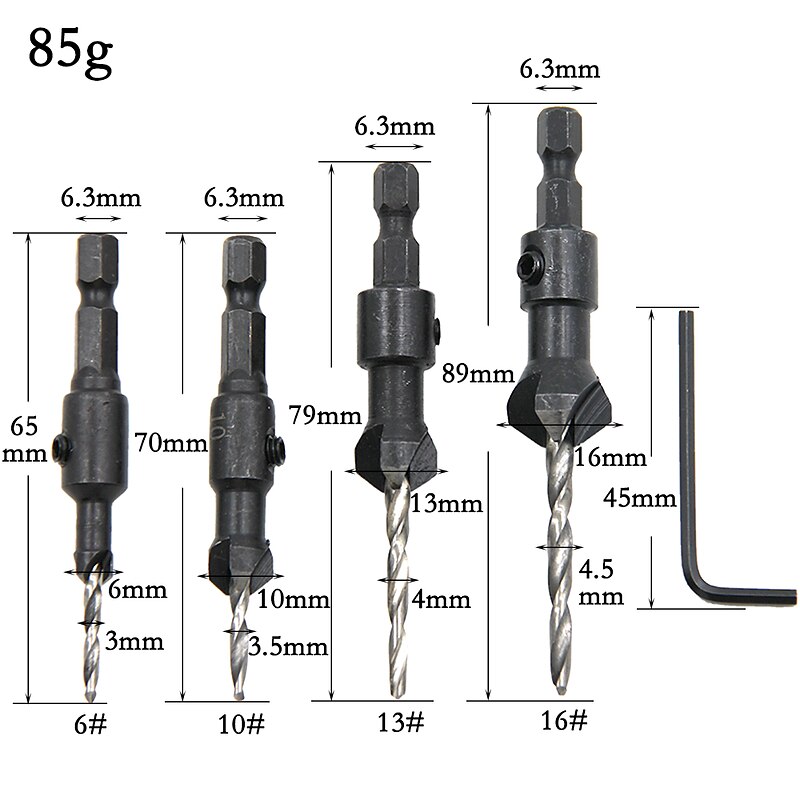 4PC Conical Drill CountersunkHead Drill Hexagonal Reaming Drill Conical Drill Countersunk Drill Special-shaped Drill Woodworking Hole Opener3