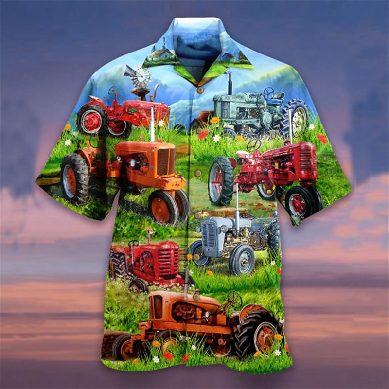 Men's Landscape Shirt Summer Hawaiian Shirt Aloha Shirt Short Sleeve Shirt Turndown Fashion Designer Casual Outdoor Street Casual Red Blue Dark Green 3D Print S M L