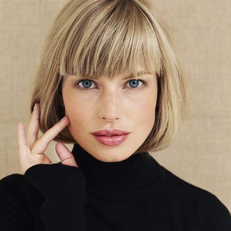 Short Blonde Bob Wig with Air Bangs Length Heat Resistant Synthetic for Women Golden Blonde Mixed Strawberry Blonde