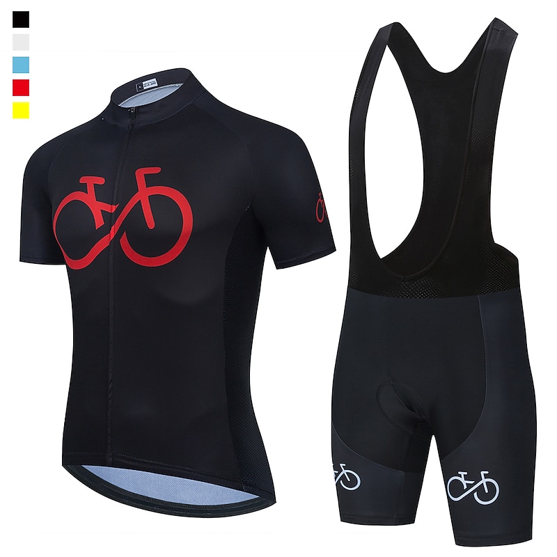21Grams Men's Short Sleeve Cycling Jersey with Bib Shorts Summer Spandex Polyester Bike Clothing Suit 3D Pad Breathable Quick Dry Moisture Wicking Back Pocket Sports Red Black  Yellow White