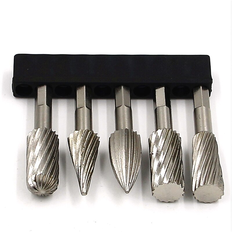5pcs 1/4'' Hex Shank HSS Steel Rotary Burrs Cutter Engraving Grinding Bit For Rotary File Cutter Tools Woodworking DIY3