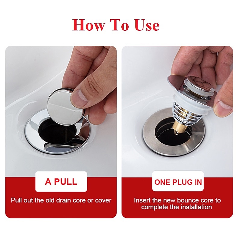 Universal Stainless Steel  and Copper Pop-Up Bounce Core Basin Drain Filter Hair Catcher Shower Sink Strainer Bath Stopper Bath Stopper Plug Bathtub Bathroom Tool4