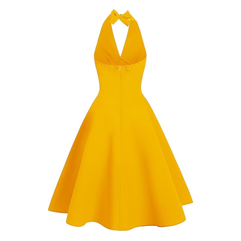 Women's 1950s Audrey Hepburn Halter Swing Dress 100% Cotton Flare Dress Retro Vintage Dailywear Tea Party Casual Daily Sleeveless Fit & Flare Dress Christmas3