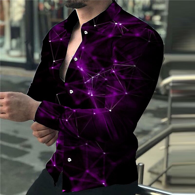 Men's Geometric Pattern Constellation Shirt Button Up Shirt Long Sleeve Fashion Designer Casual Outdoor Street Holiday Summer Spring Turndown Print Button-Down Blue Purple Orange Green4