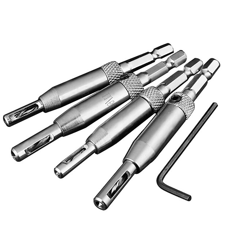 4pcs Door Lock & Hinge Drill Bit Set Self Centering Pilot Hole HSS Hex Shank Wood Tool Hole Saw DIY Wholesale Price