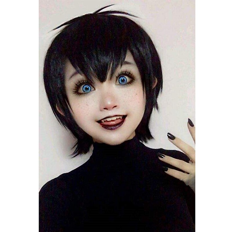 Mavis Wig Vampire Wig Short Black Wig for  Fancy Dress s Halloween Wigs