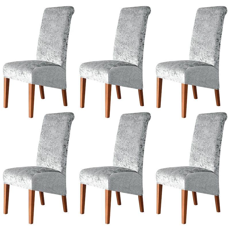 6 Pcs Stretch Dining Chair Covers, Burgundy XL/Oversized Spandex High Back Large Velvet Chair Cover Slipcover for Wedding Dining Room Kitchen Hotel Table Banquet2