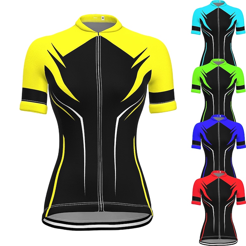 Women's Cycling Jersey Geometric Short Sleeve Bike Jersey Top with 3 Rear Pockets Mountain Bike MTB Road Bike Cycling Quick Dry Reflective Strips Back Pocket Moisture Wicking Sports Yellow Red Blue2