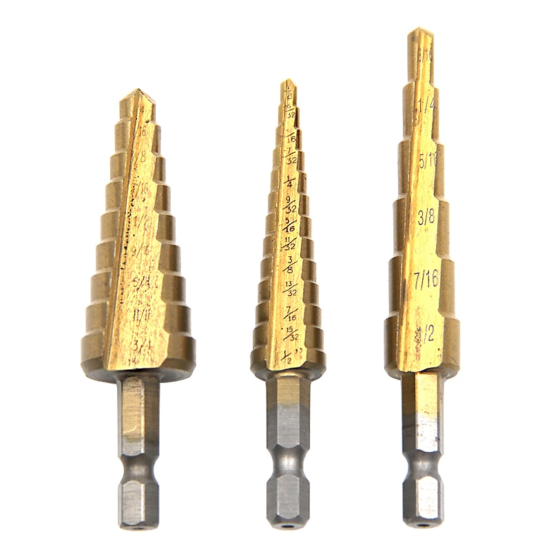 3pcs HSS Step Drill Hexagonal Straight Groove Metal Drilling Bit Multifunctional Tool Steel Plate Opener Step Drilling2