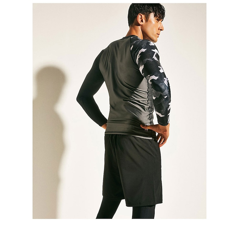 Men's Rash Guard Swim Shirt UPF50+ Quick Dry Lightweight Long Sleeve Sun Shirt Bathing Suit Swimming Surfing Beach Water Sports Patchwork Spring Summer4