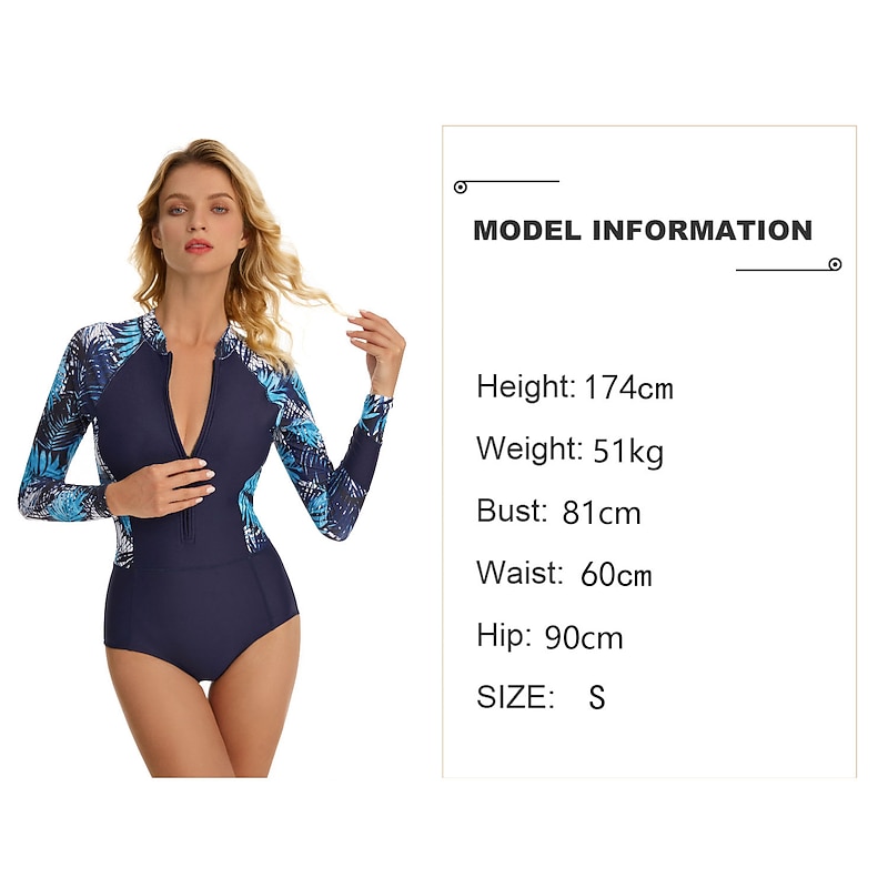Women's Rash Guard One Piece Swimsuit UV Sun Protection UPF50+ Breathable Long Sleeve Bodysuit Bathing Suit Front Zip Swimming Surfing Beach Water Sports Floral Autumn / Fall Spring Summer / Stretchy2
