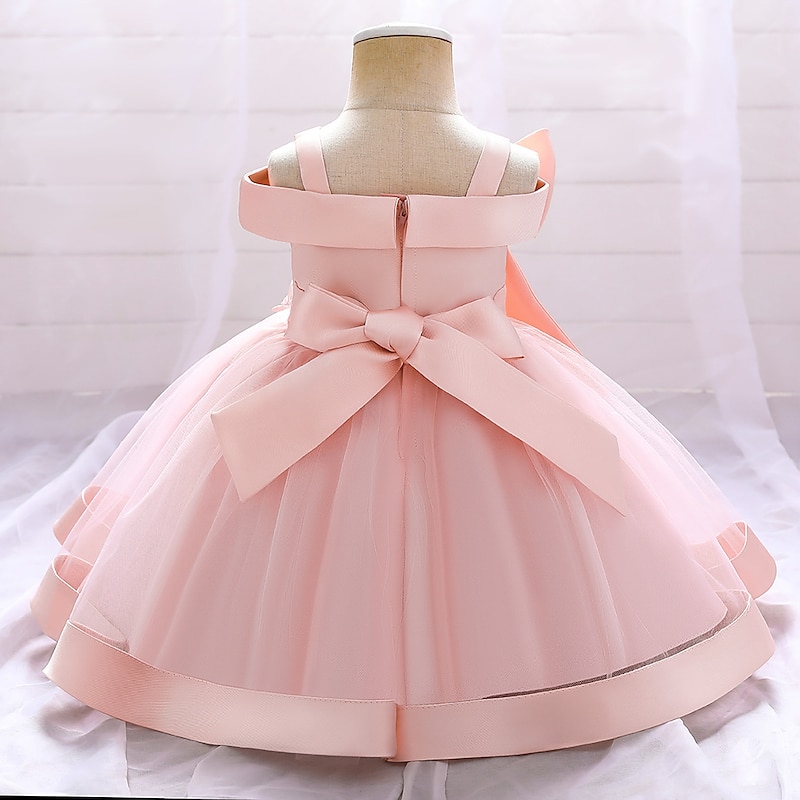 Kids Girls' Dress Solid Colored Flower Short Sleeve Party Daily Embroidered Bow Cute Princess Polyester Midi Floral Embroidery Dress Skater Dress Tulle Dress Summer Spring 2-8 Years Yellow Pink Wine2