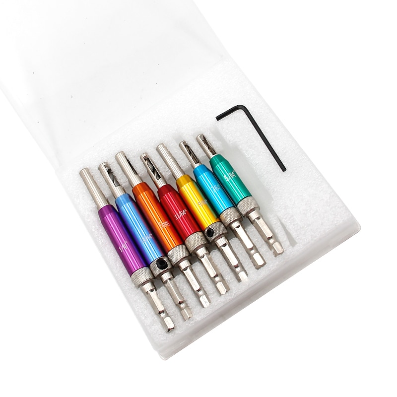 7pcs Colour Door Lock & Hinge Drill Bit Set Plastic Box Self Centering Pilot Hole HSS Hex Shank Wood Tool Hole Saw DIY Wholesale Price