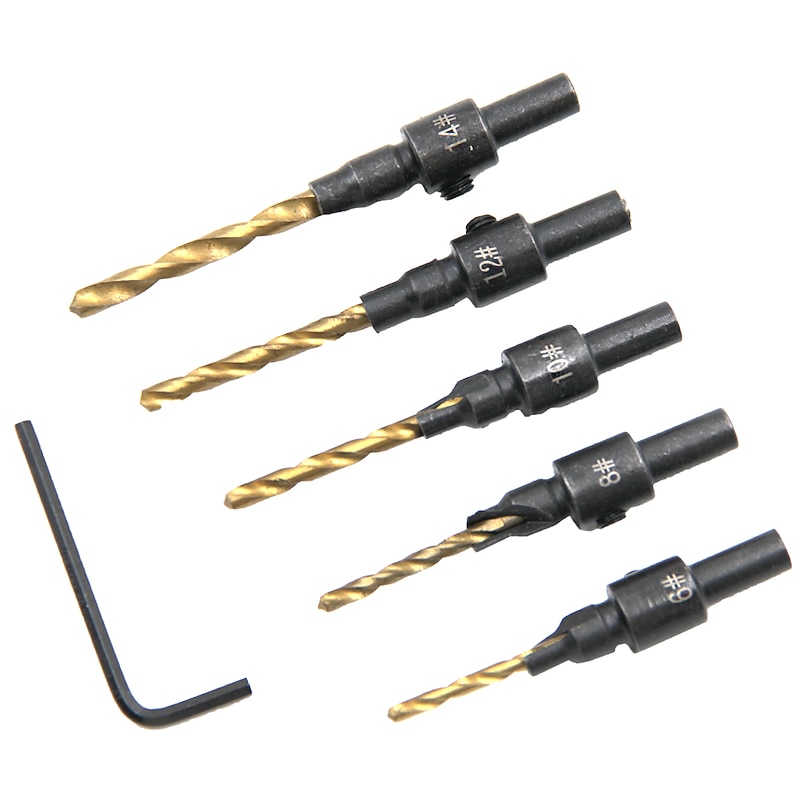 5pcs Drill Bits HSS Round Shank Countersunk Tapper Tool Woodworking Wood Pilot Hole Size #6 #8 #10 #12 #14 With 1 Wrench2