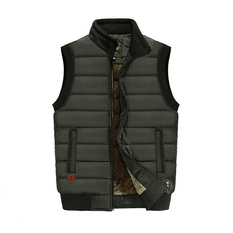 Men's Winter Coat Winter Jacket Puffer Vest Gilet Quilted Vest Cardigan Hiking Winter Polyester Windproof Warm Black khaki Army Green Dark Blue Vest4