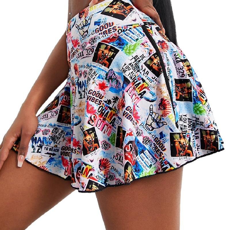 Women's Tennis Skirts Yoga Skirt 2 in 1 Lightweight Pilates Workout Fitness Skort Print Pink Blue Purple Sports Activewear Stretchy Slim4
