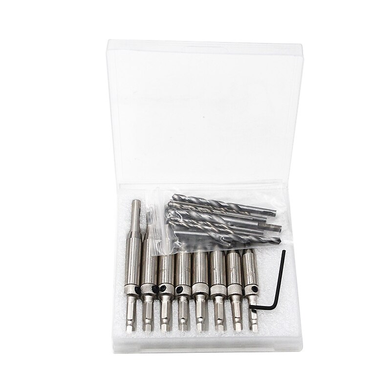 8pcs  Door Lock & Hinge Drill Bit Set With Twist Drill Plastic Box Self Centering Pilot Hole HSS Hex Shank Wood Tool Hole Saw DIY Wholesale Price3