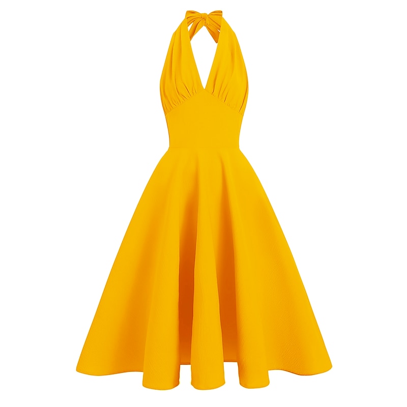 Women's 1950s Audrey Hepburn Halter Swing Dress 100% Cotton Flare Dress Retro Vintage Dailywear Tea Party Casual Daily Sleeveless Fit & Flare Dress Christmas2